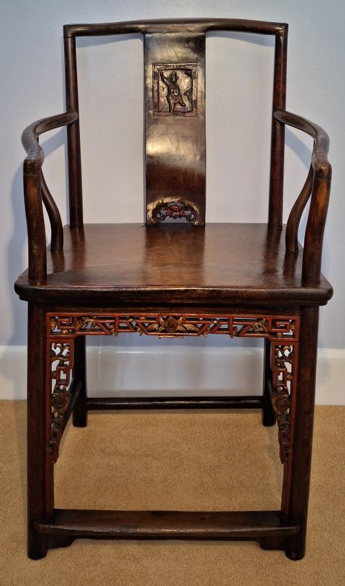 PAIR OF CHINESE ELM ARMCHAIRS WITH RED LACQUER CIRCA 1870 - ADDITIONAL PHOTO 11