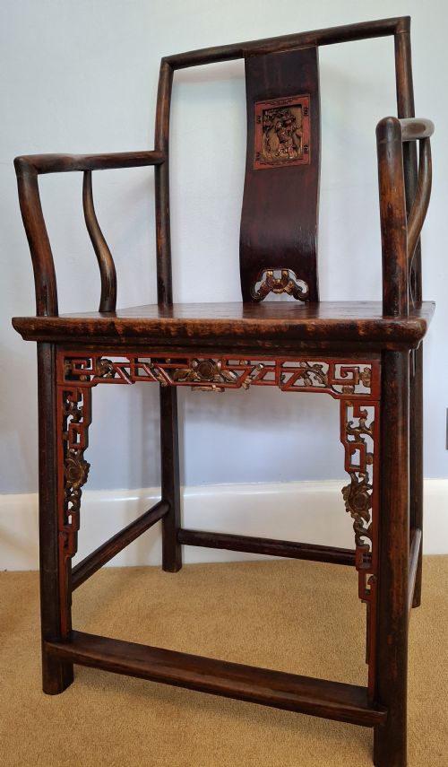PAIR OF CHINESE ELM ARMCHAIRS WITH RED LACQUER CIRCA 1870 - ADDITIONAL PHOTO 12