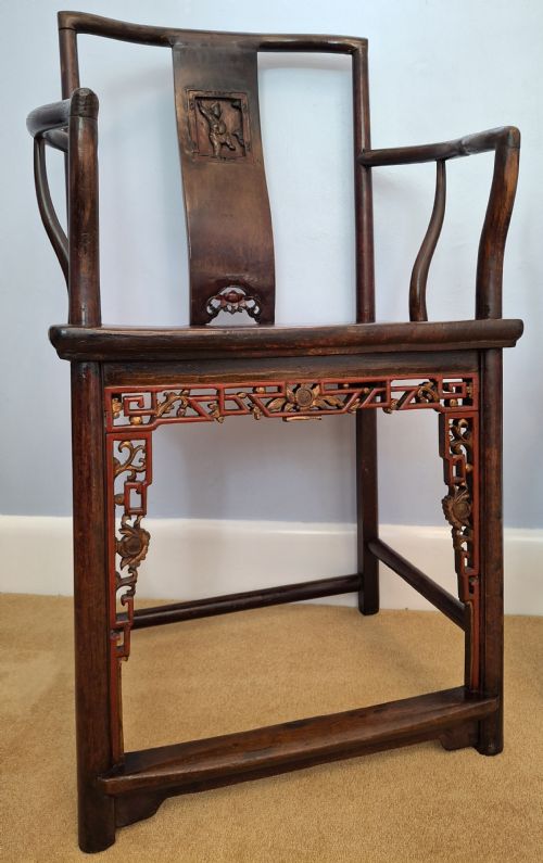 PAIR OF CHINESE ELM ARMCHAIRS WITH RED LACQUER CIRCA 1870 - ADDITIONAL PHOTO 13