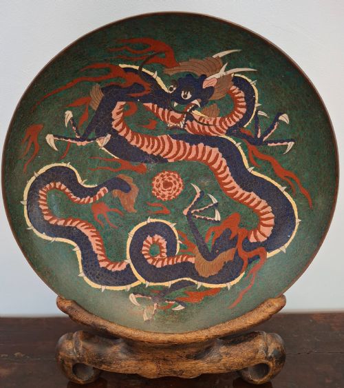 RARE LARGE JAPANESE CLOISONNE ENAMEL 'SINGLEDRAGON' CHARGER 40CM CIRCA 1875 - ADDITIONAL PHOTO 1