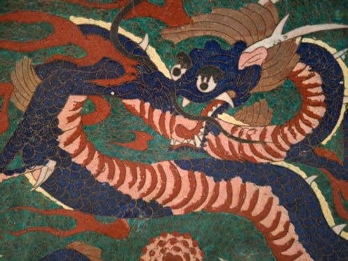 RARE LARGE JAPANESE CLOISONNE ENAMEL 'SINGLEDRAGON' CHARGER 40CM CIRCA 1875 - ADDITIONAL PHOTO 3