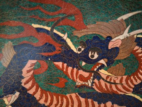 RARE LARGE JAPANESE CLOISONNE ENAMEL 'SINGLEDRAGON' CHARGER 40CM CIRCA 1875 - ADDITIONAL PHOTO 8