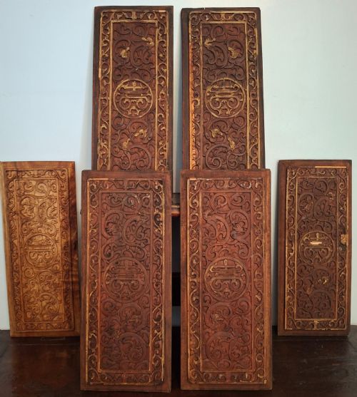 CHINESE CARVED WOODEN PANELS PLAQUES X6 CIRCA 1850 - ADDITIONAL PHOTO 1