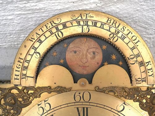 RARE BRISTOL HIGH WATER LUNAR MOONPHASE 8 DAY LONGCASE CLOCK DIAL AND MOVEMENT CIRCA 1770 - ADDITIONAL PHOTO 1