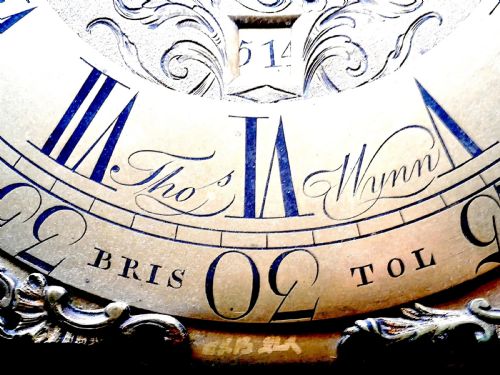 RARE BRISTOL HIGH WATER LUNAR MOONPHASE 8 DAY LONGCASE CLOCK DIAL AND MOVEMENT CIRCA 1770 - ADDITIONAL PHOTO 4