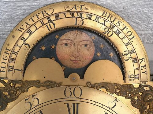 RARE BRISTOL HIGH WATER LUNAR MOONPHASE 8 DAY LONGCASE CLOCK DIAL AND MOVEMENT CIRCA 1770 - ADDITIONAL PHOTO 5