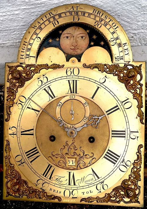 RARE BRISTOL HIGH WATER LUNAR MOONPHASE 8 DAY LONGCASE CLOCK DIAL AND MOVEMENT CIRCA 1770 - ADDITIONAL PHOTO 8