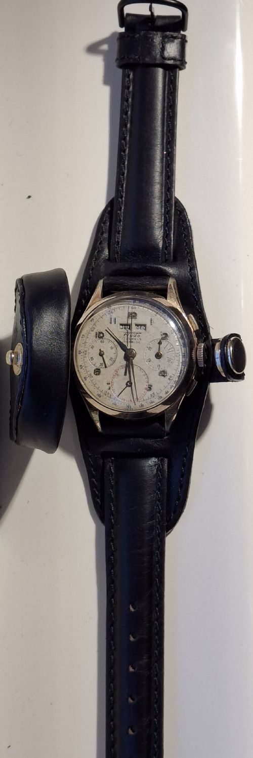 RARE FLUDO CHRONOGRAPH WATCH GOLD PLATED TRIPLE CALENDAR SWISS MOVEMENT LANDERON 80 CIRCA 1950 - ADDITIONAL PHOTO 7