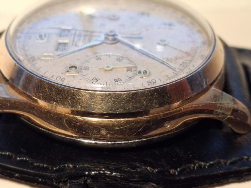RARE FLUDO CHRONOGRAPH WATCH GOLD PLATED TRIPLE CALENDAR SWISS MOVEMENT LANDERON 80 CIRCA 1950 - ADDITIONAL PHOTO 10