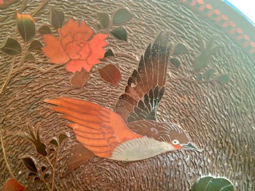 FINE PAIR JAPANESE TOTAI SHIPPO PORCELAIN PLATES IN CLOISONNE TREE BARK CIRCA 1890 - ADDITIONAL PHOTO 2
