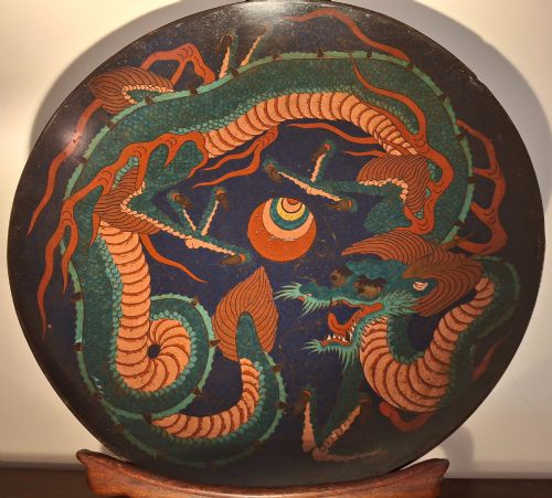 RARE LARGE JAPANESE CLOISONNE ENAMEL 'SINGLEDRAGON' CHARGER 36CM SIGNED CIRCA 1875 - ADDITIONAL PHOTO 9