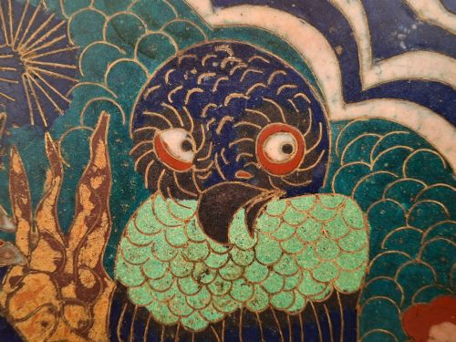 LARGE JAPANESE CLOISONNE ENAMEL CHARGER WITH OWL AND MT FUJI CIRCA 1880 - ADDITIONAL PHOTO 6