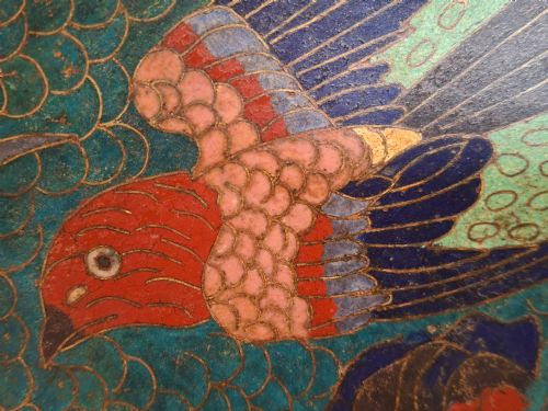LARGE JAPANESE CLOISONNE ENAMEL CHARGER WITH OWL AND MT FUJI CIRCA 1880 - ADDITIONAL PHOTO 7