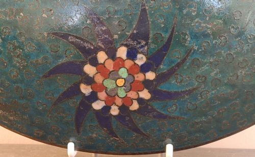 LARGE JAPANESE CLOISONNE ENAMEL CHARGER WITH OWL AND MT FUJI CIRCA 1880 - ADDITIONAL PHOTO 12