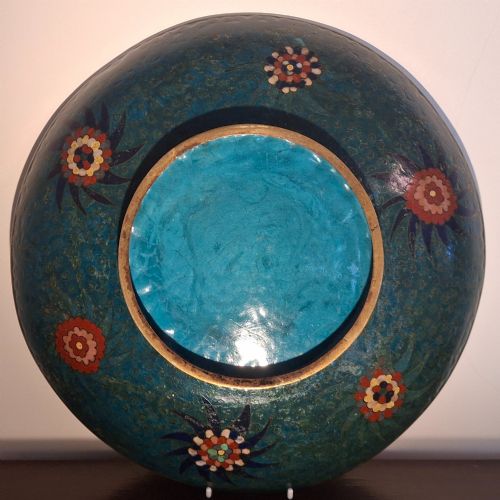LARGE JAPANESE CLOISONNE ENAMEL CHARGER WITH OWL AND MT FUJI CIRCA 1880 - ADDITIONAL PHOTO 13