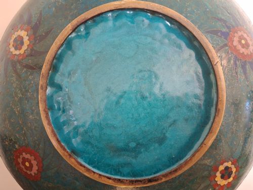LARGE JAPANESE CLOISONNE ENAMEL CHARGER WITH OWL AND MT FUJI CIRCA 1880 - ADDITIONAL PHOTO 14