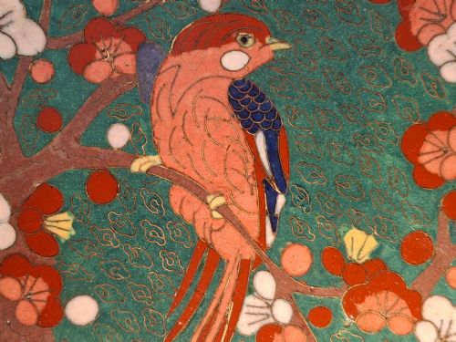LARGE JAPANESE CLOISONNE ENAMEL OCTAGONAL TRAY WITH BIRD CIRCA 1880 - ADDITIONAL PHOTO 7