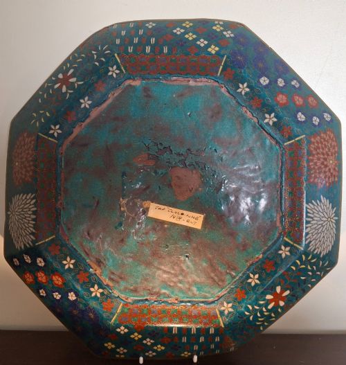 LARGE JAPANESE CLOISONNE ENAMEL OCTAGONAL TRAY WITH BIRD CIRCA 1880 - ADDITIONAL PHOTO 13