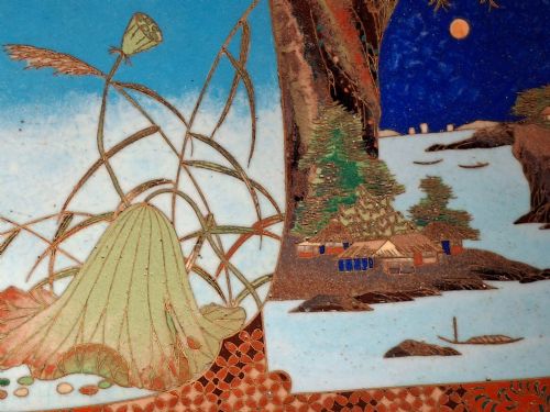 RARE JAPANESE CLOISONNE MEDIUM PLATE LANDSCAPE NAGOYA CIRCA 1900 - ADDITIONAL PHOTO 1