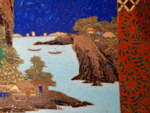 RARE JAPANESE CLOISONNE MEDIUM PLATE LANDSCAPE NAGOYA CIRCA 1900 - ADDITIONAL PHOTO 6