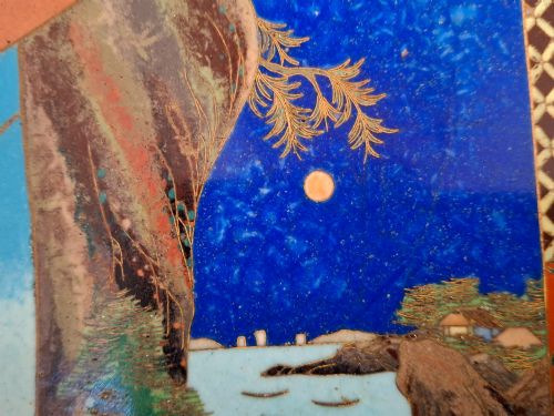 RARE JAPANESE CLOISONNE MEDIUM PLATE LANDSCAPE NAGOYA CIRCA 1900 - ADDITIONAL PHOTO 7