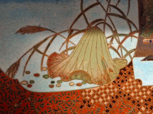 RARE JAPANESE CLOISONNE MEDIUM PLATE LANDSCAPE NAGOYA CIRCA 1900 - ADDITIONAL PHOTO 8