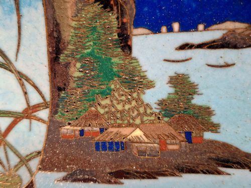 RARE JAPANESE CLOISONNE MEDIUM PLATE LANDSCAPE NAGOYA CIRCA 1900 - ADDITIONAL PHOTO 11