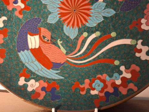 JAPANESE CLOISONNE ENAMEL CHARGER WITH HOO BIRDS PHOENIX CIRCA 1880 - ADDITIONAL PHOTO 9