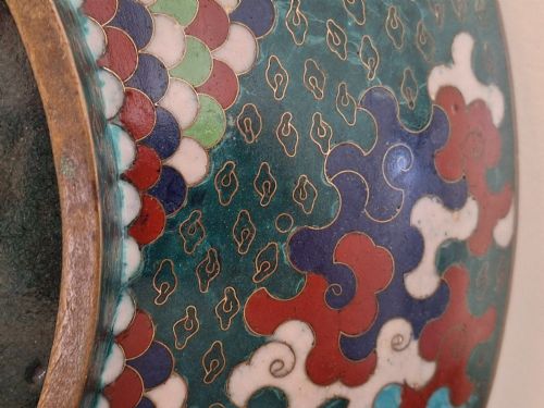 JAPANESE CLOISONNE ENAMEL CHARGER WITH HOO BIRDS PHOENIX CIRCA 1880 - ADDITIONAL PHOTO 13