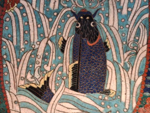 MASTERPIECE JAPANESE CLOISONNE ENAMEL LEAPING KOI TRAY CIRCA 1890 - ADDITIONAL PHOTO 1