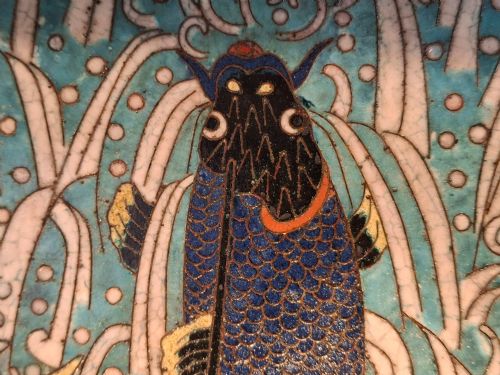 MASTERPIECE JAPANESE CLOISONNE ENAMEL LEAPING KOI TRAY CIRCA 1890 - ADDITIONAL PHOTO 5