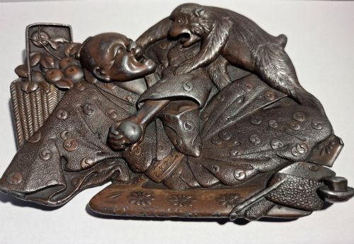 Rare Japanese Metal Takazōgan Appliqué / Ashtray. Circa 1890.