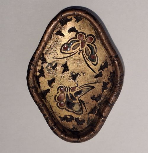 Superb Japanese Antique Enamel Butterfly Hikite / Door Pull Handle. Circa 1850.