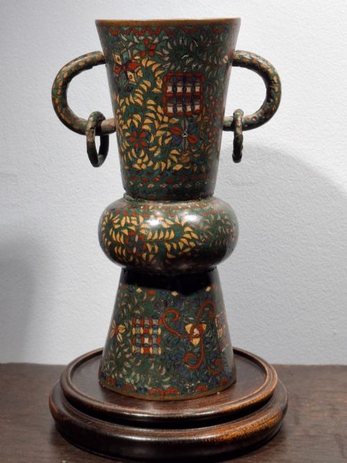 Rare Japanese Cloisonne Enamel Miniature Ritual Vase. Circa 1870.