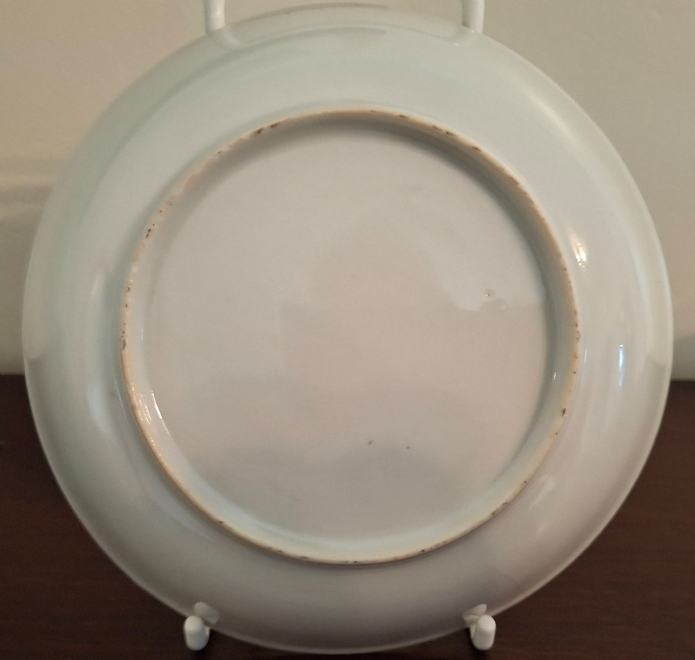 A hand-painted Chinese export porcelain coffee cup and matching saucer with polychrome figures and geometric diaper borders. View XIV
