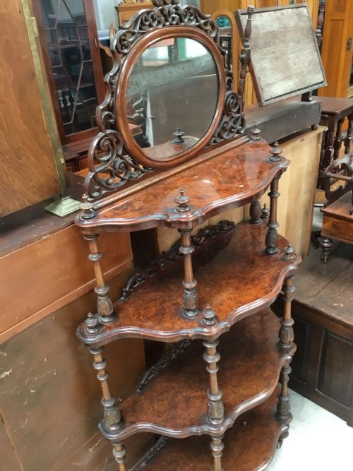 fig 1. Burr Walnut Whatnot in original condition