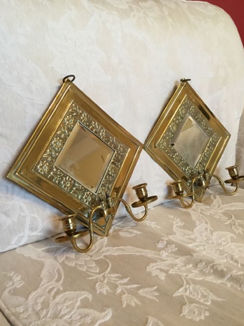 Rare Victorian Pair of Brass Girandole Mirrors