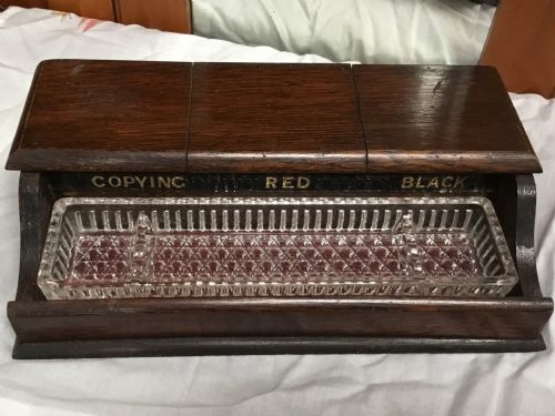 Oak Triple Well Inkstand