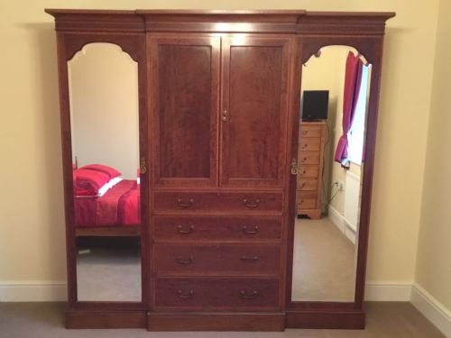 Satinwood Banded Edwardian Compactum Breakfront Wardrobe