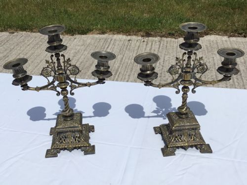 Pair Electroplated Cast Brass Candleabra