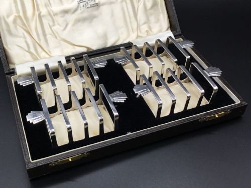 Art Deco Design Cased Set of Four Silver Toast Racks