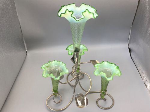 George V Vaseline Glass & Silver Plated Epergne