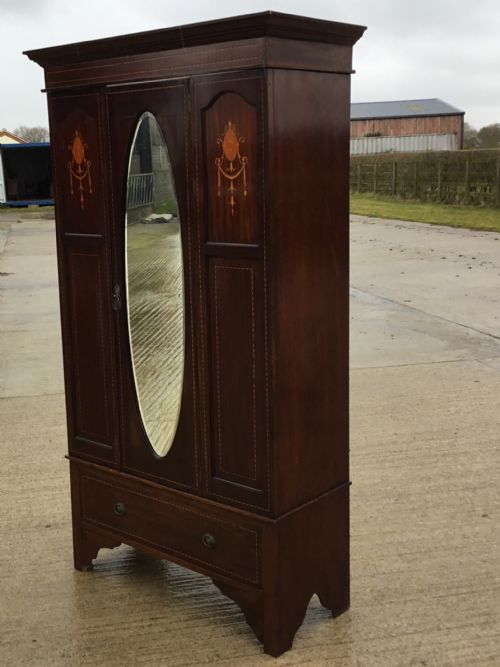Edwardian Inlaid Mirror Door Wardrobe
