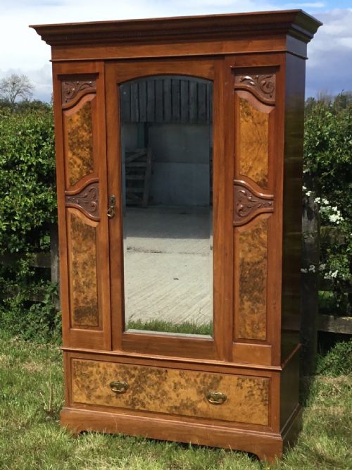 Victorian Mirror Door Walnut Wardrobe