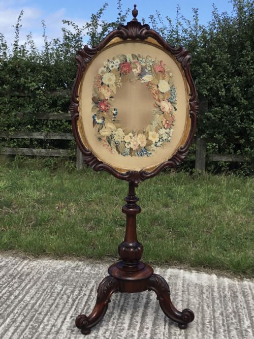 ROSEWOOD POLE SCREEN OF GRAND PROPORTIONS - ADDITIONAL PHOTO 4