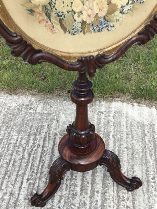 ROSEWOOD POLE SCREEN OF GRAND PROPORTIONS - ADDITIONAL PHOTO 5
