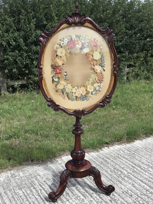 ROSEWOOD POLE SCREEN OF GRAND PROPORTIONS - ADDITIONAL PHOTO 8