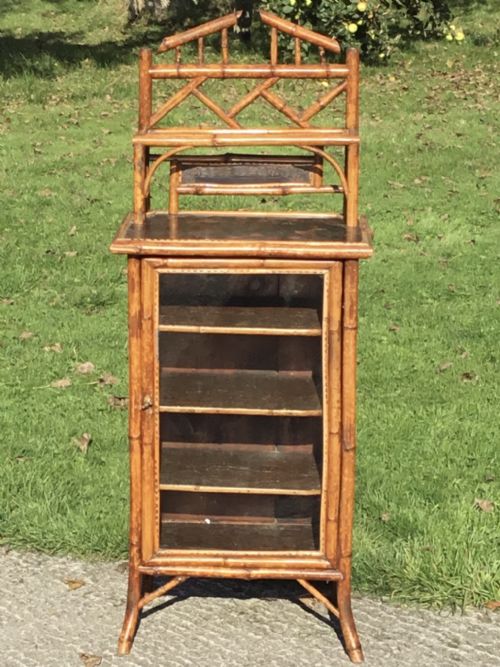 Victorian Bamboo Glass Front Music Cabinet'