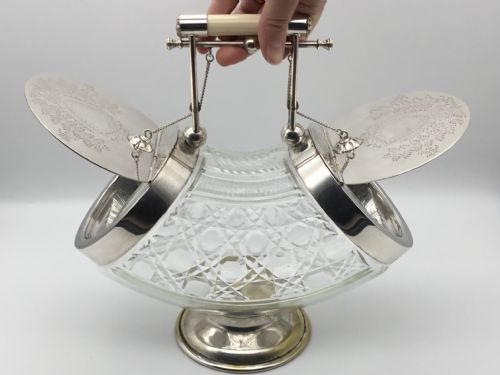 Etched Crystal & Silver Plated Double Ended Biscuit Barrel