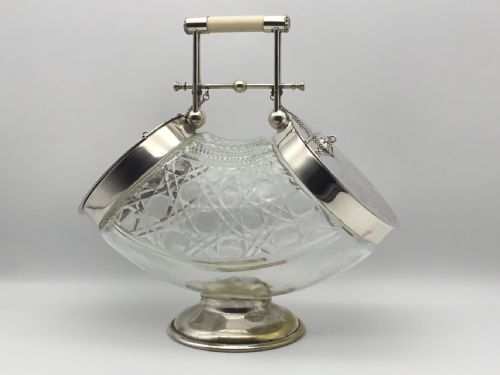 fig 1. Etched Crystal & Silver Plated Double Ended Biscuit Barrel